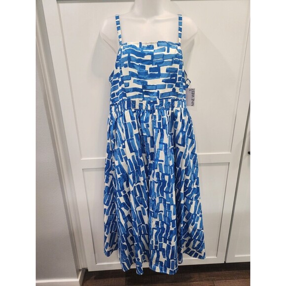 Nine West Dresses & Skirts - NEW Nine West Square Neck A-Line Blue White Patterned Women's Dress Size XL